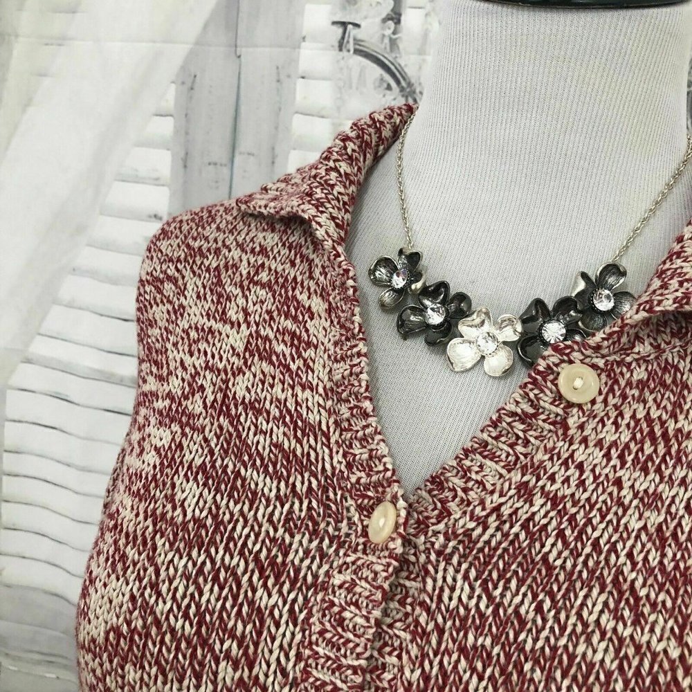 Talbots Size Medium Red Cream Button Down Cardiga… - image 4